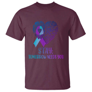 Suicide Prevention Awareness T Shirt Stay Mental Health Suicide Prevention Support Semicolon TS02 Maroon Printyourwear