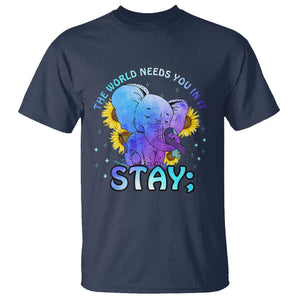 Suicide Prevention Awareness T Shirt Stay The World Needs You Elephant 988 Suicide Prevention TS02 Navy Printyourwear