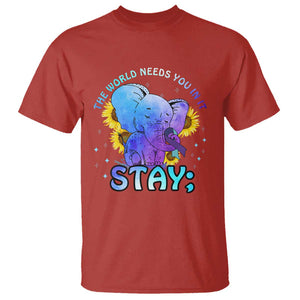 Suicide Prevention Awareness T Shirt Stay The World Needs You Elephant 988 Suicide Prevention TS02 Red Printyourwear