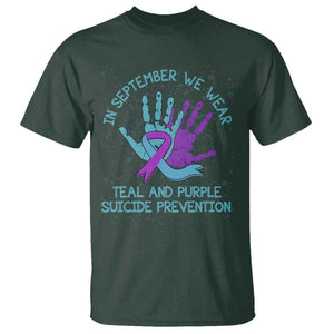 Suicide Prevention Awareness T Shirt In September We Wear Teal Purple Ribbon Suicide Awareness TS02 Dark Forest Green Printyourwear