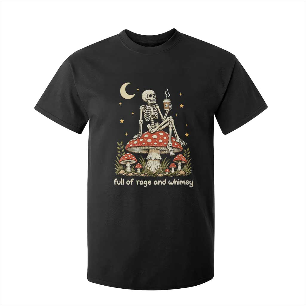 Skeleton Drinking Coffee on Mushroom Vintage Cottagecore T Shirt For Kid Full of Rage and Whimsy Meme Goblincore