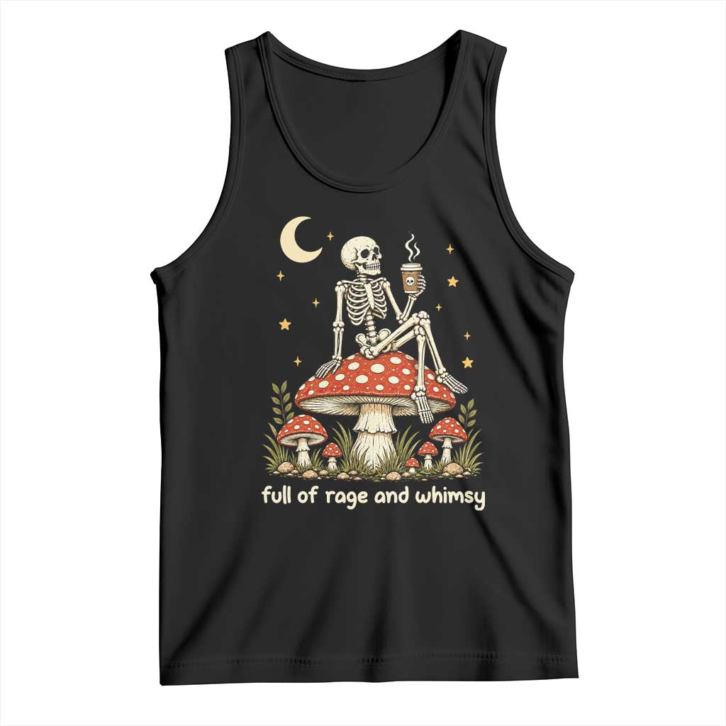 Skeleton Drinking Coffee on Mushroom Vintage Cottagecore Tank Top Full of Rage and Whimsy Meme Goblincore