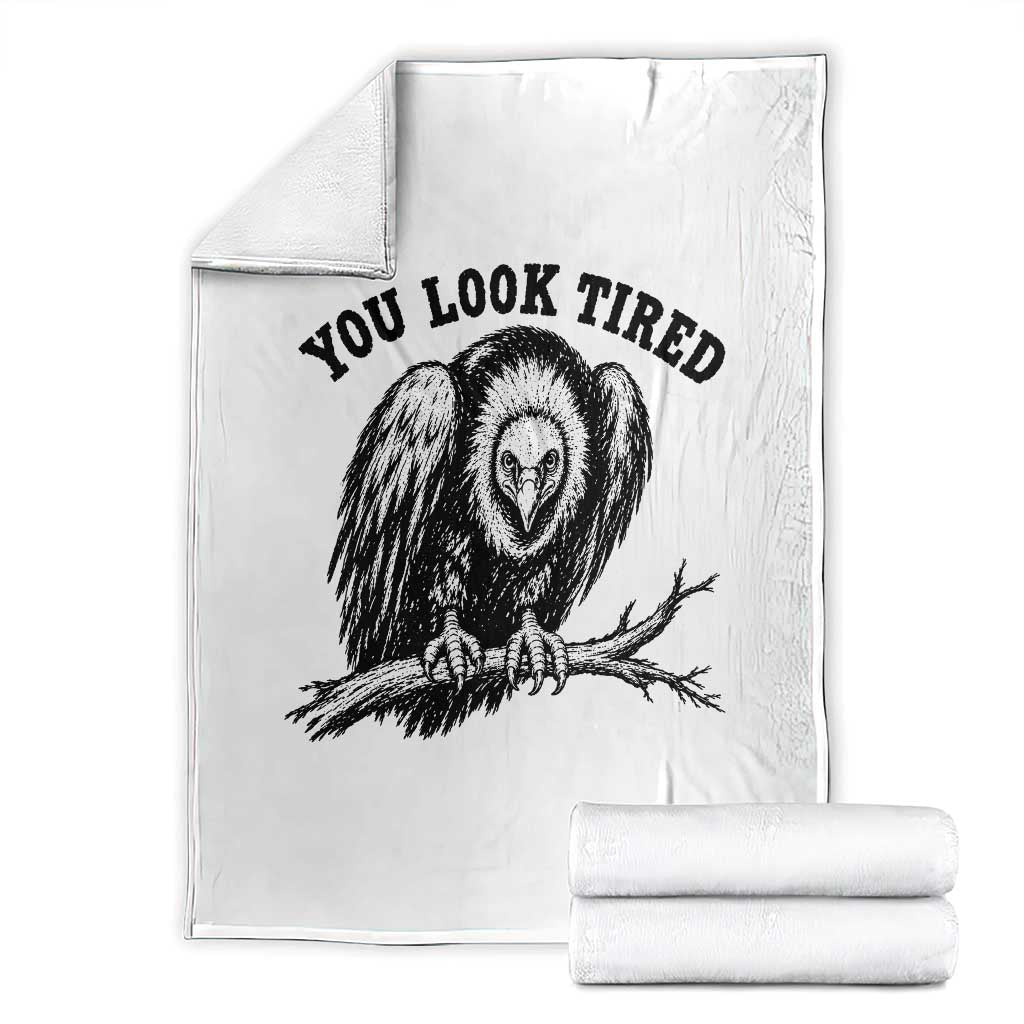 You Look Tired Perching Vulture Vuntage Linocut Graphic Throw Blanket Sarcastic Dark Humor Bird Watching