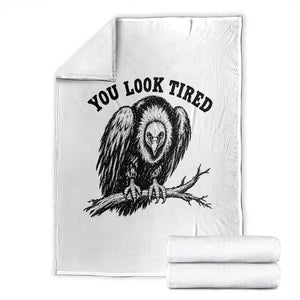 You Look Tired Perching Vulture Vuntage Linocut Graphic Throw Blanket Sarcastic Dark Humor Bird Watching