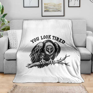 You Look Tired Perching Vulture Vuntage Linocut Graphic Throw Blanket Sarcastic Dark Humor Bird Watching