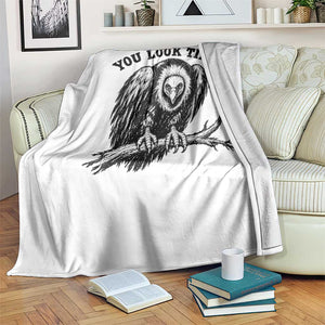 You Look Tired Perching Vulture Vuntage Linocut Graphic Throw Blanket Sarcastic Dark Humor Bird Watching
