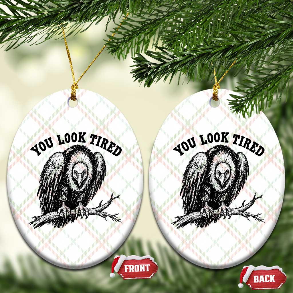 You Look Tired Perching Vulture Vuntage Linocut Graphic Ceramic Ornament Sarcastic Dark Humor Bird Watching