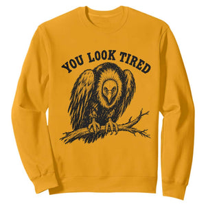 You Look Tired Perching Vulture Vuntage Linocut Graphic Sweatshirt Sarcastic Dark Humor Bird Watching