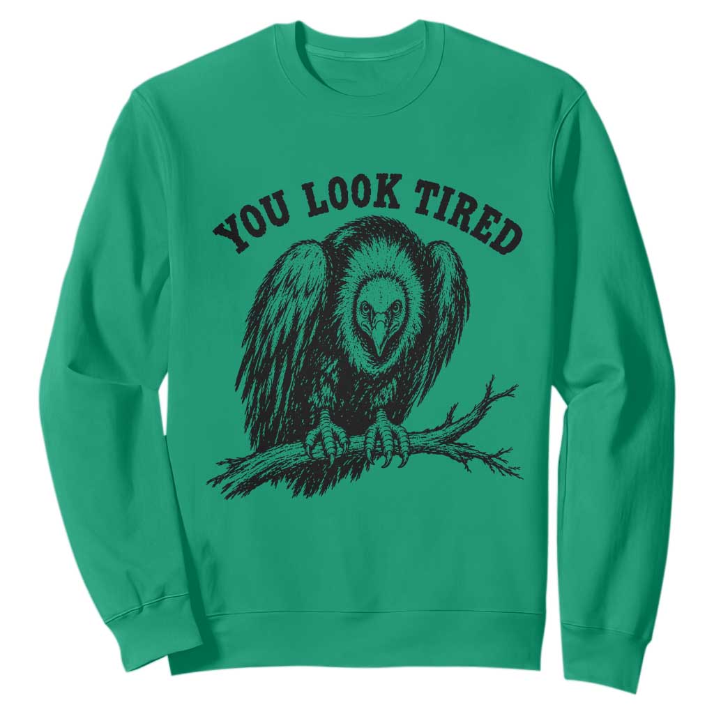 You Look Tired Perching Vulture Vuntage Linocut Graphic Sweatshirt Sarcastic Dark Humor Bird Watching