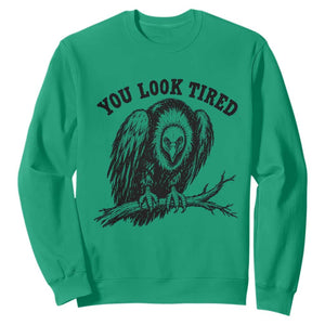 You Look Tired Perching Vulture Vuntage Linocut Graphic Sweatshirt Sarcastic Dark Humor Bird Watching
