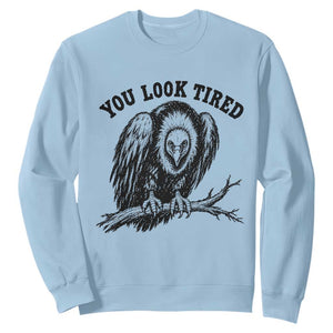 You Look Tired Perching Vulture Vuntage Linocut Graphic Sweatshirt Sarcastic Dark Humor Bird Watching