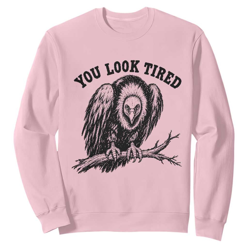 You Look Tired Perching Vulture Vuntage Linocut Graphic Sweatshirt Sarcastic Dark Humor Bird Watching