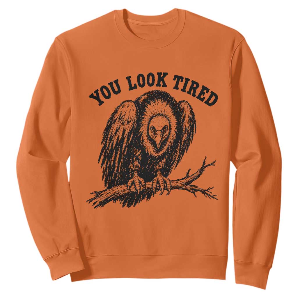 You Look Tired Perching Vulture Vuntage Linocut Graphic Sweatshirt Sarcastic Dark Humor Bird Watching