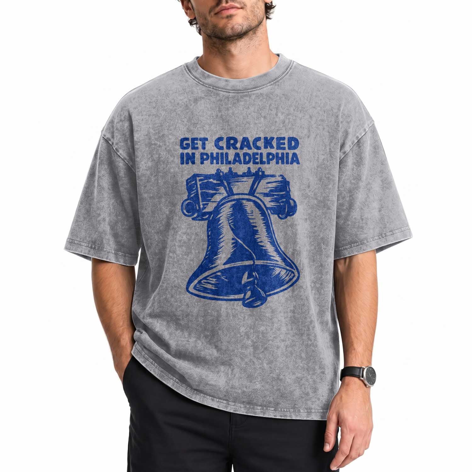 Get Cracked In Philadelphia Liberty Bell Graphic Washed Cotton T-Shirt Funny Philly Party Travel Souvenir