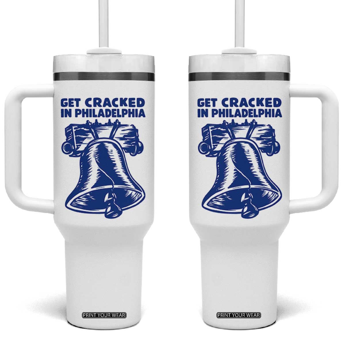 Get Cracked In Philadelphia Liberty Bell Graphic Tumbler With Handle Funny Philly Party Travel Souvenir
