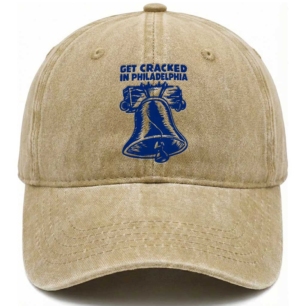 Get Cracked In Philadelphia Liberty Bell Graphic Washed Cotton Baseball Cap Funny Philly Party Travel Souvenir