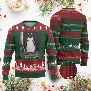 Flight Was Never An Option Penguin Knife Cigarette Graphic Ugly Christmas Sweater Funny Absurdist Meme