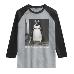 Flight Was Never An Option Penguin Knife Cigarette Graphic Raglan Shirt Funny Absurdist Meme