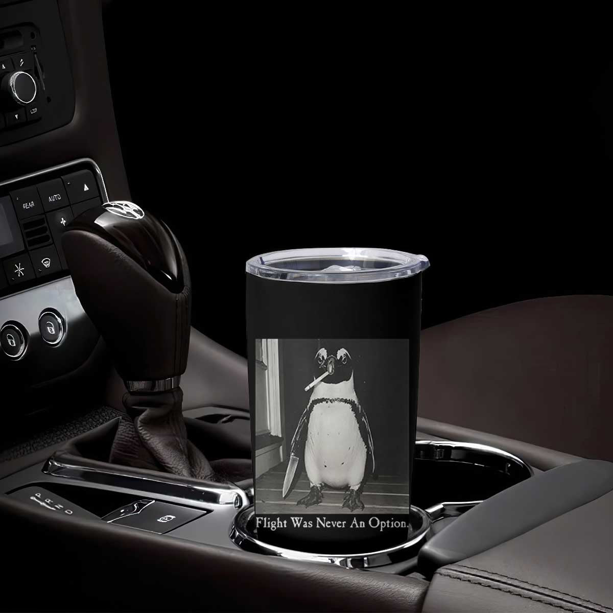 Flight Was Never An Option Penguin Knife Cigarette Graphic Tumbler Cup Funny Absurdist Meme