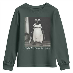 Flight Was Never An Option Penguin Knife Cigarette Graphic Youth Sweatshirt Funny Absurdist Meme