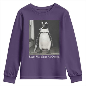 Flight Was Never An Option Penguin Knife Cigarette Graphic Youth Sweatshirt Funny Absurdist Meme