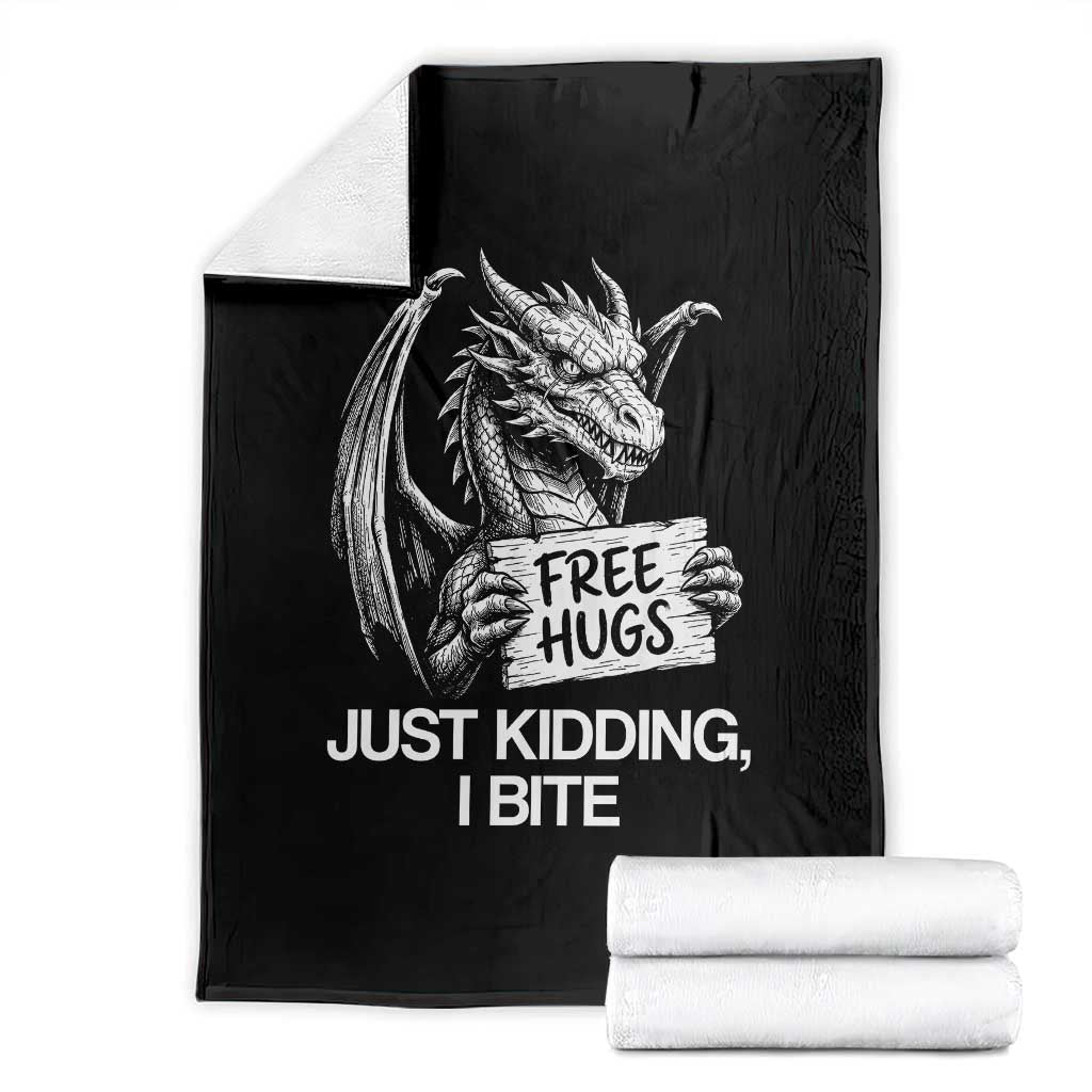 Free Hugs Just Kidding I Bite Fantasy Dragon Throw Blanket Sarcastic Introvert Humor