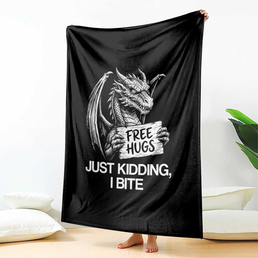 Free Hugs Just Kidding I Bite Fantasy Dragon Throw Blanket Sarcastic Introvert Humor