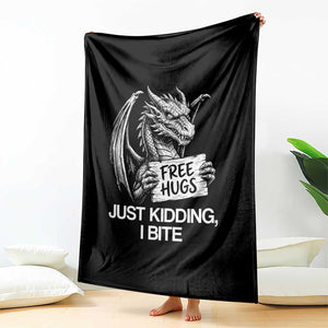 Free Hugs Just Kidding I Bite Fantasy Dragon Throw Blanket Sarcastic Introvert Humor