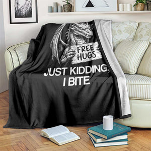 Free Hugs Just Kidding I Bite Fantasy Dragon Throw Blanket Sarcastic Introvert Humor