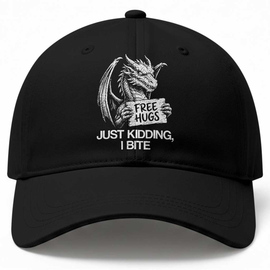 Free Hugs Just Kidding I Bite Fantasy Dragon Baseball Cap Sarcastic Introvert Humor