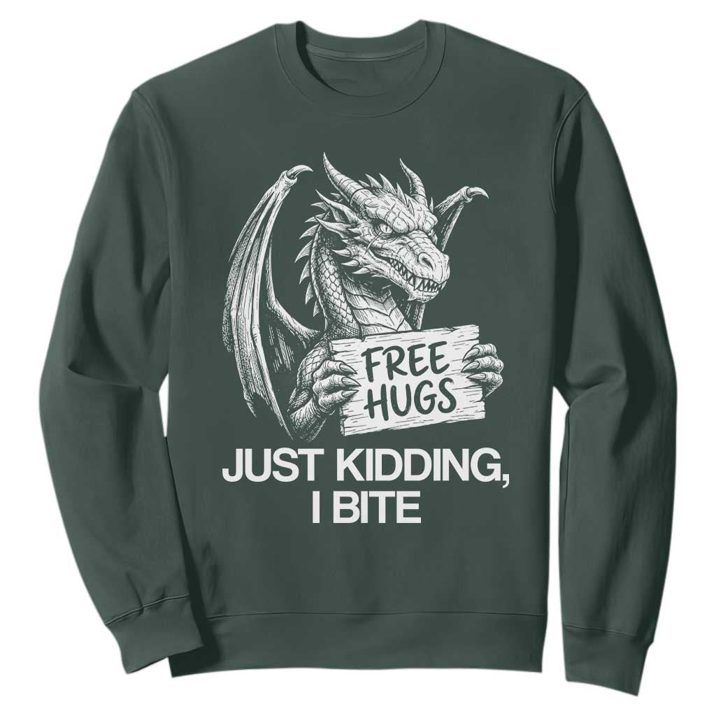 Free Hugs Just Kidding I Bite Fantasy Dragon Sweatshirt Sarcastic Introvert Humor