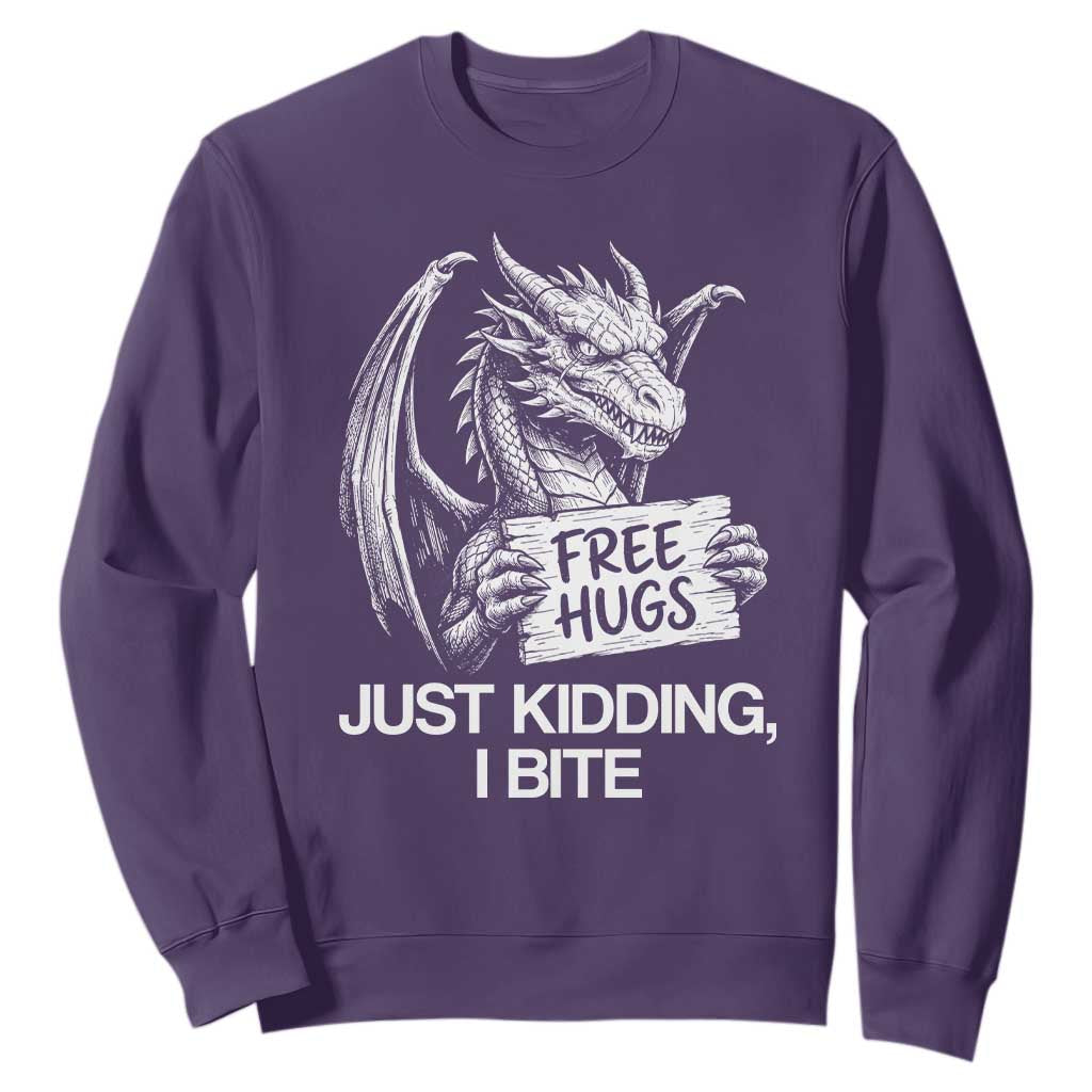 Free Hugs Just Kidding I Bite Fantasy Dragon Sweatshirt Sarcastic Introvert Humor