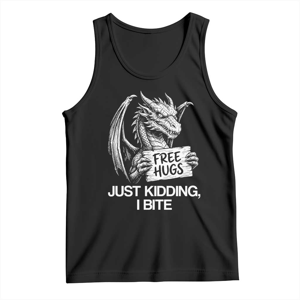 Free Hugs Just Kidding I Bite Fantasy Dragon Tank Top Sarcastic Introvert Humor