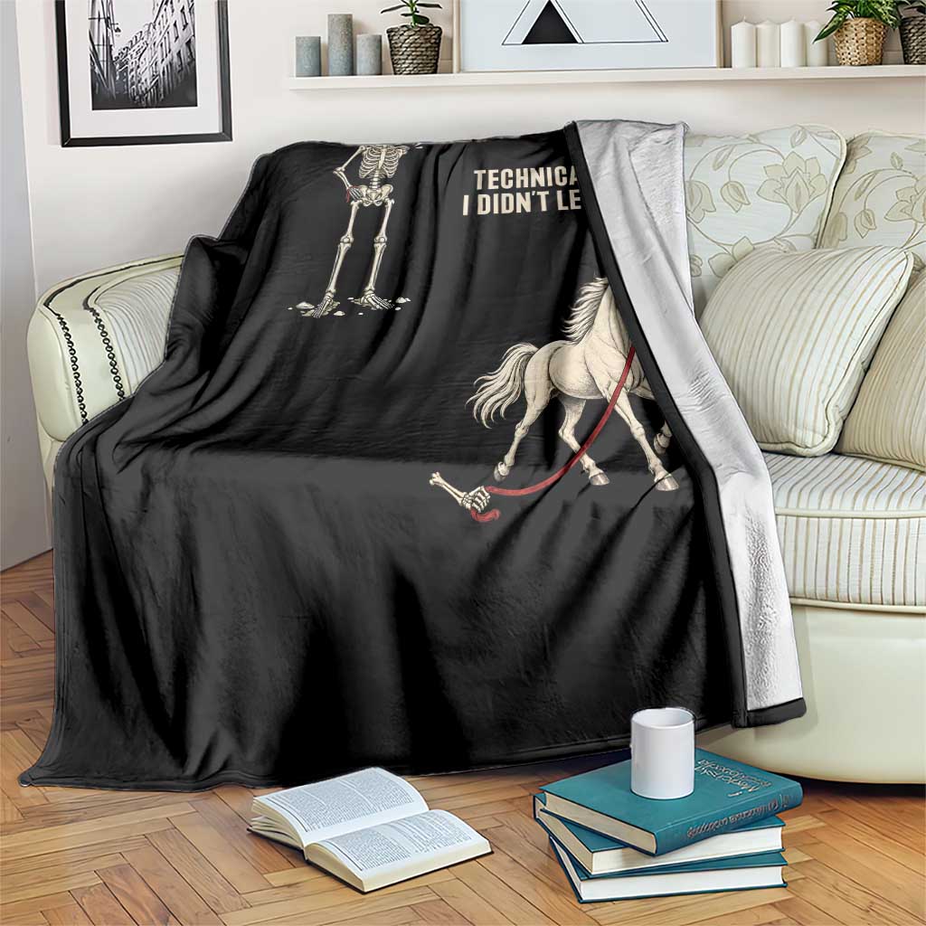 Funny Skeleton Horse Riding Humor Throw Blanket Technically I Didnt Let Go Equestrian Gift