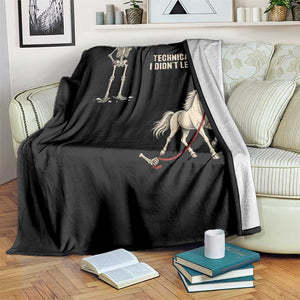 Funny Skeleton Horse Riding Humor Throw Blanket Technically I Didnt Let Go Equestrian Gift