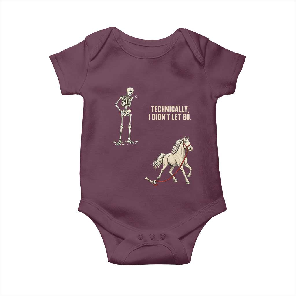 Funny Skeleton Horse Riding Humor Baby Onesie Technically I Didnt Let Go Equestrian Gift