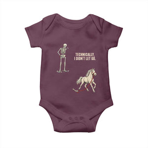 Funny Skeleton Horse Riding Humor Baby Onesie Technically I Didnt Let Go Equestrian Gift