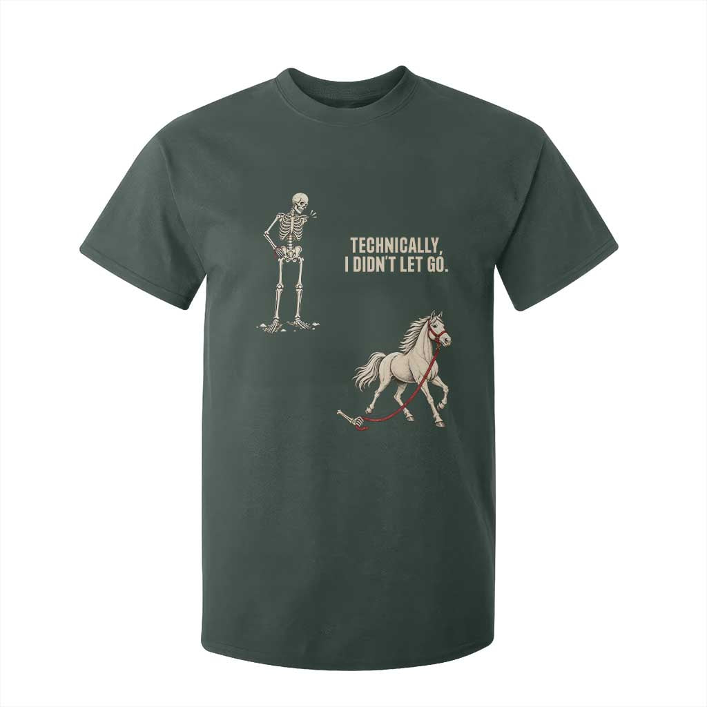 Funny Skeleton Horse Riding Humor T Shirt For Kid Technically I Didnt Let Go Equestrian Gift