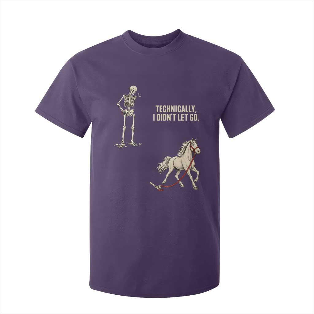 Funny Skeleton Horse Riding Humor T Shirt For Kid Technically I Didnt Let Go Equestrian Gift