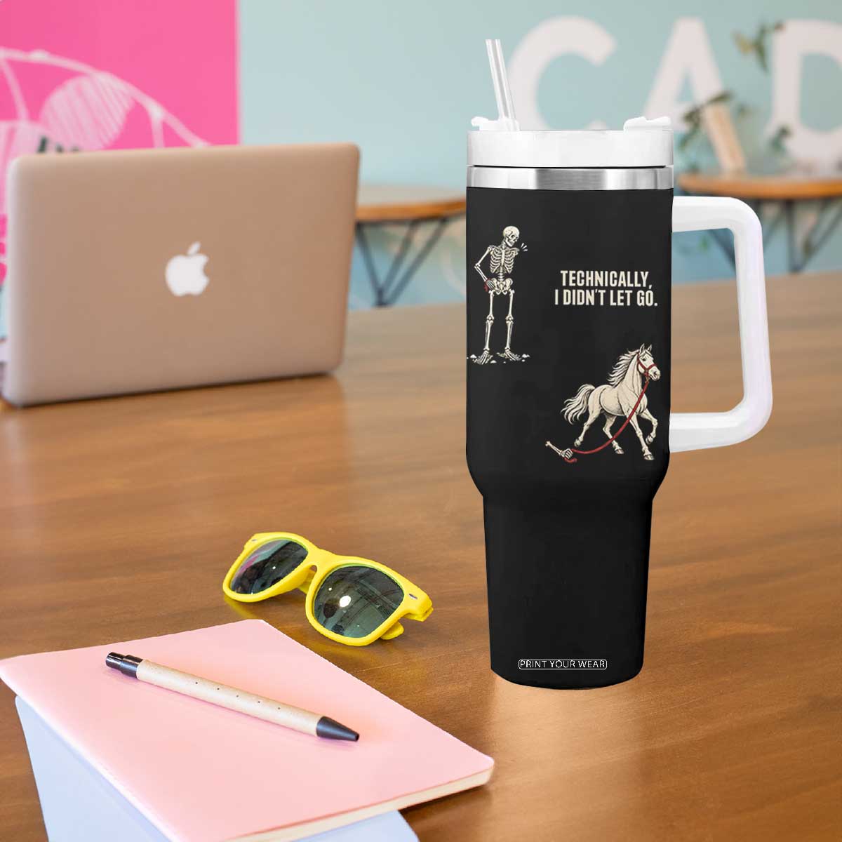Funny Skeleton Horse Riding Humor Tumbler With Handle Technically I Didnt Let Go Equestrian Gift