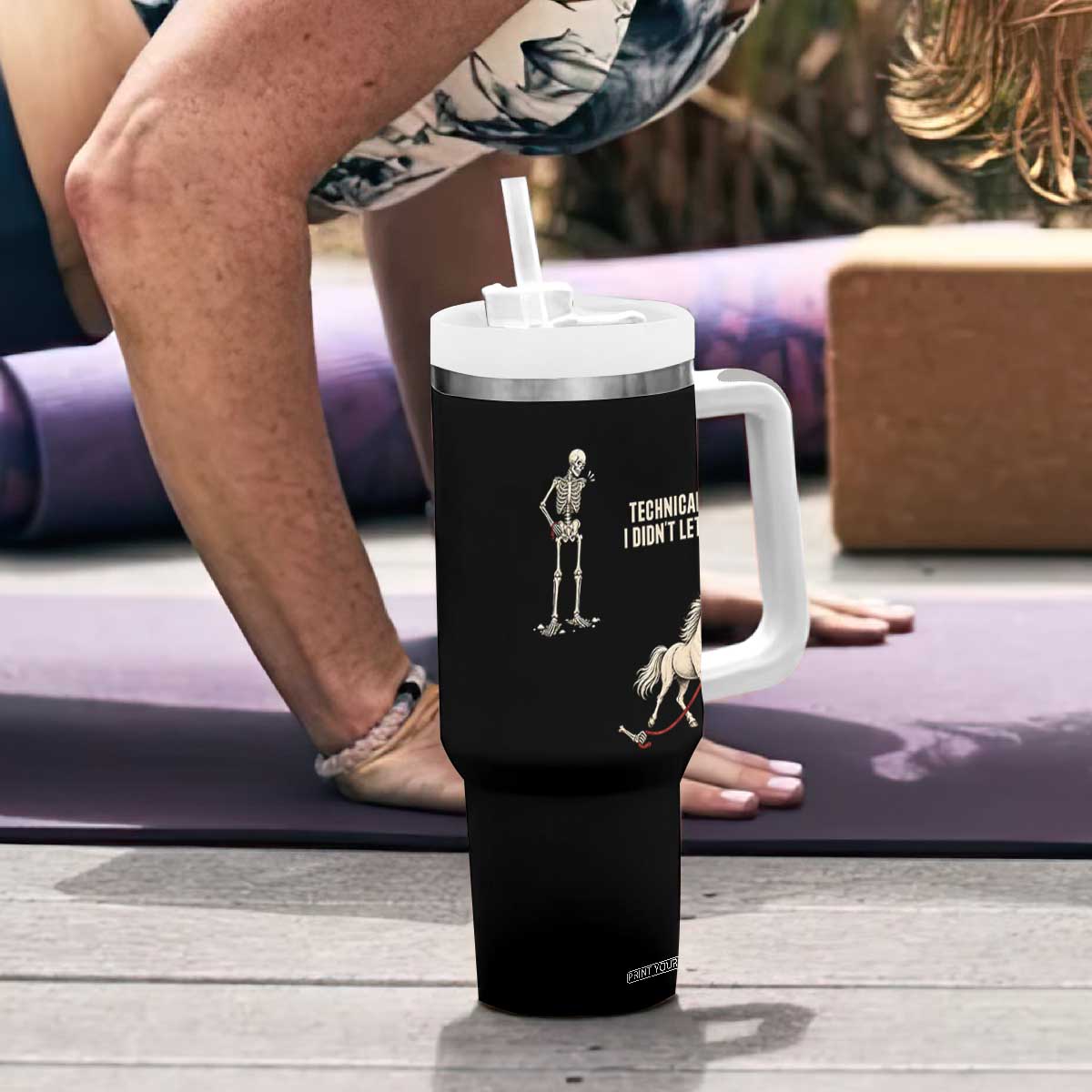 Funny Skeleton Horse Riding Humor Tumbler With Handle Technically I Didnt Let Go Equestrian Gift