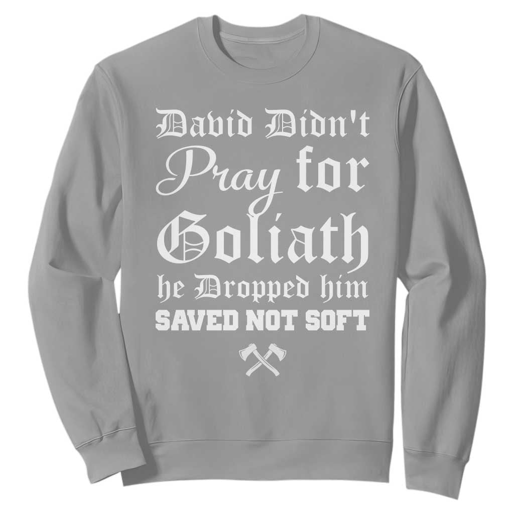Bold Christian Warrior Faith Sweatshirt David Didnt Pray For Goliath He Dropped Him Saved Not Sof