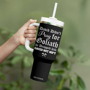 Bold Christian Warrior Faith Tumbler With Handle David Didnt Pray For Goliath He Dropped Him Saved Not Sof