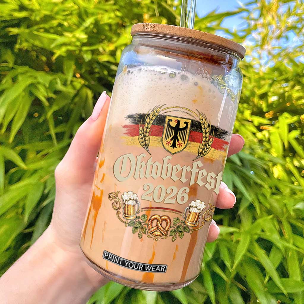 Oktoberfest 2026 German Flag Pretzel Beer Mug Graphic Glass Can Vintage Bavarian Festival