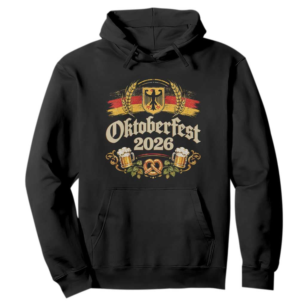 Oktoberfest 2026 German Flag Pretzel Beer Mug Graphic Hoodie Vintage Bavarian Festival