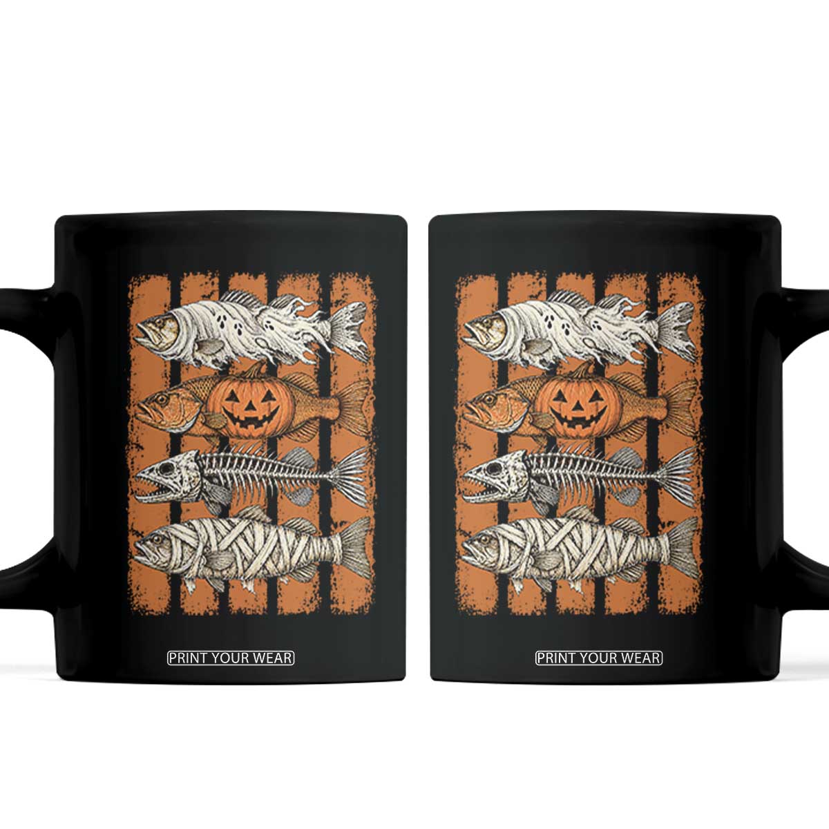 Vintage Fish Ghost Skeleton Pumpkin Mummy Preppy Aesthetic Coffee Mug Spooky Fishing Halloween Costume Fisherman Gift