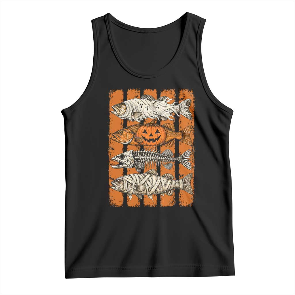 Vintage Fish Ghost Skeleton Pumpkin Mummy Preppy Aesthetic Tank Top Spooky Fishing Halloween Costume Fisherman Gift