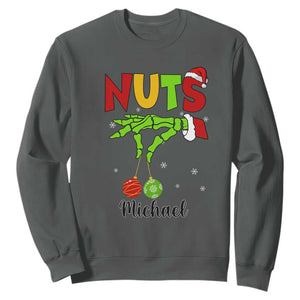 Personalized Christmas Matching Couple Sweatshirt Custom Name Chestnuts Xmas Funny Nuts TS02 Dark Heather Print Your Wear