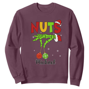 Personalized Christmas Matching Couple Sweatshirt Custom Name Chestnuts Xmas Funny Nuts TS02 Maroon Print Your Wear