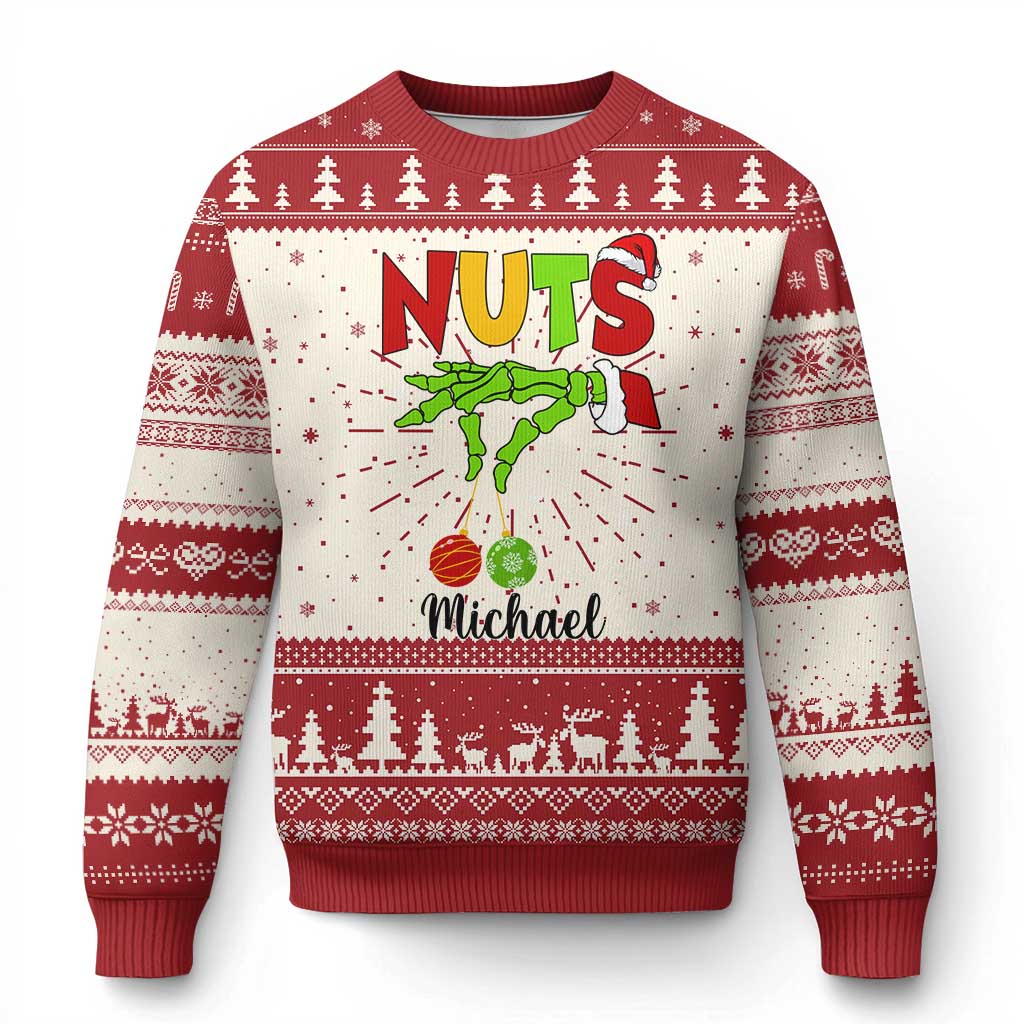 Personalized Matching Couple Ugly Christmas Sweater Custom Name Chestnuts Xmas Funny Nuts TS02 Red Print Your Wear